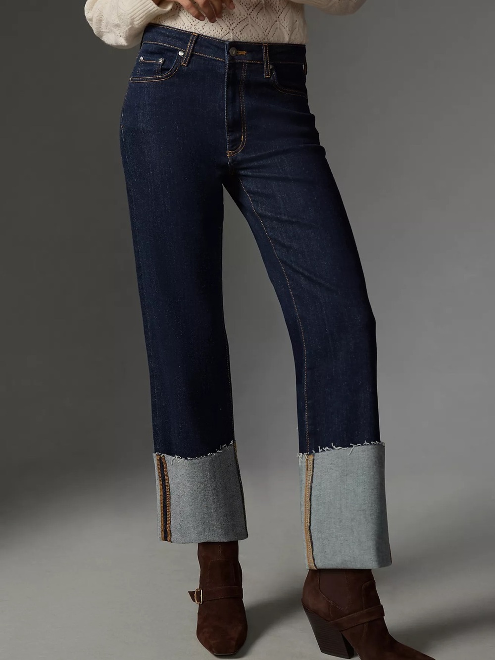 Pilcro Scotty Cuffed High-Rise Straight-Leg Jeans Size 27 Anthropologie